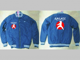 Karate - Sport and Philosophy modrobiela pánska zimná bunda s obojstranným logom, materiál 100%polyester (obmedzené skladové zásoby!!!!)